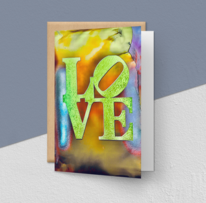 Greeting Card, "Love - Blue", 2020, Calligraphy on Alcohol Ink 5" x 7