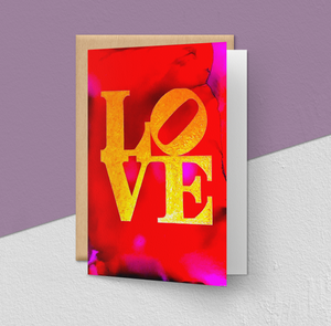 Greeting Card, "Love - Red", 2020, Calligraphy on Alcohol Ink 5" x 7