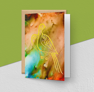 Greeting Card, "Nightingale", 2020, Calligraphy on Alcohol Ink 5" x 7