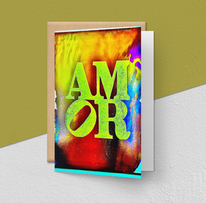 Greeting Card, "Love/Amor", 2020, Calligraphy on Alcohol Ink 5" x 7