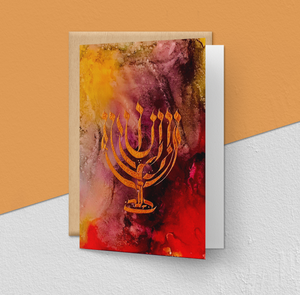 Greeting Card, "We Came to Drive Away the Darkness", 2020, Calligraphy on Alcohol Ink 5" x 7